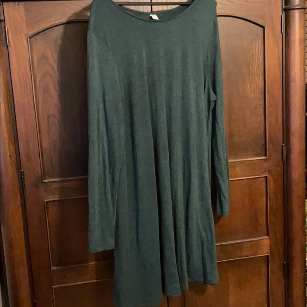 Dark green long sleeve swing dress